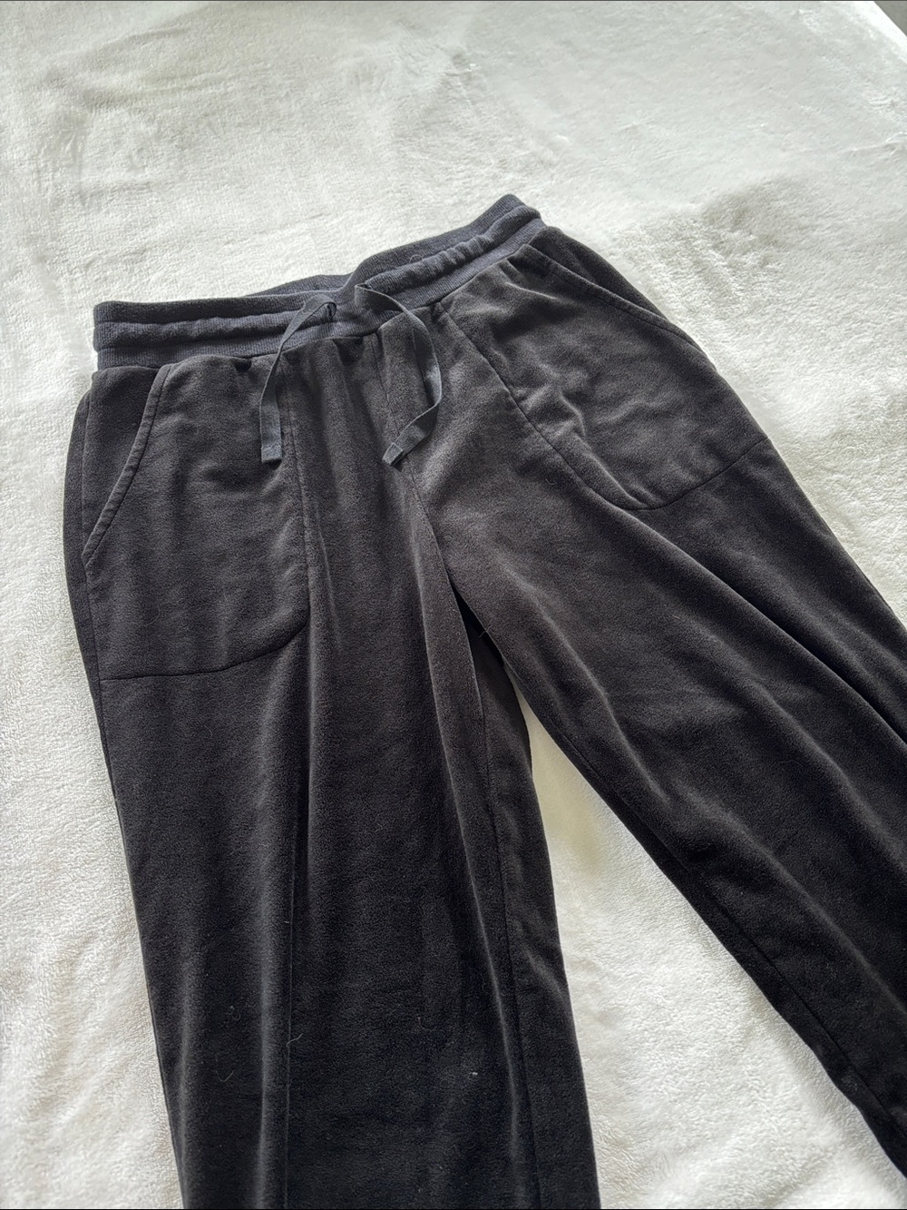 Donna Karan Charcoal Black Drawstring VELVET JOGGERS